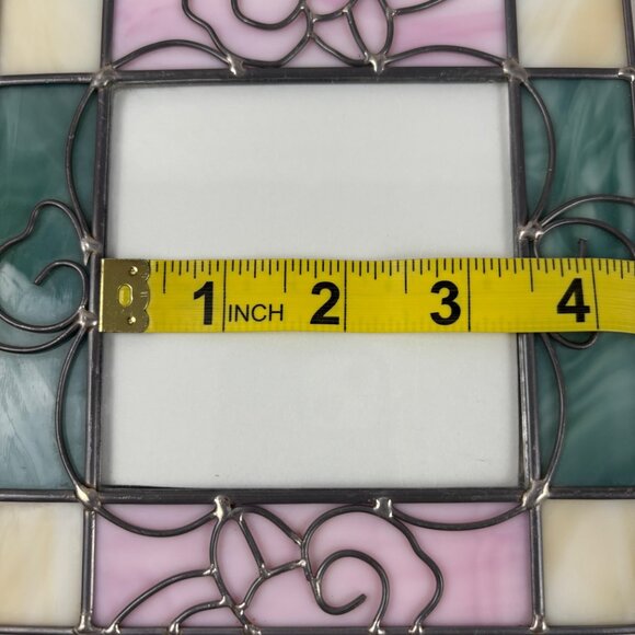 Leaded Stained Glass Photo Frame 3.5 x 3.5" Pink Green Vintage 90's - Picture 6 of 6